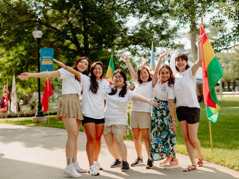 International students at college orientation
