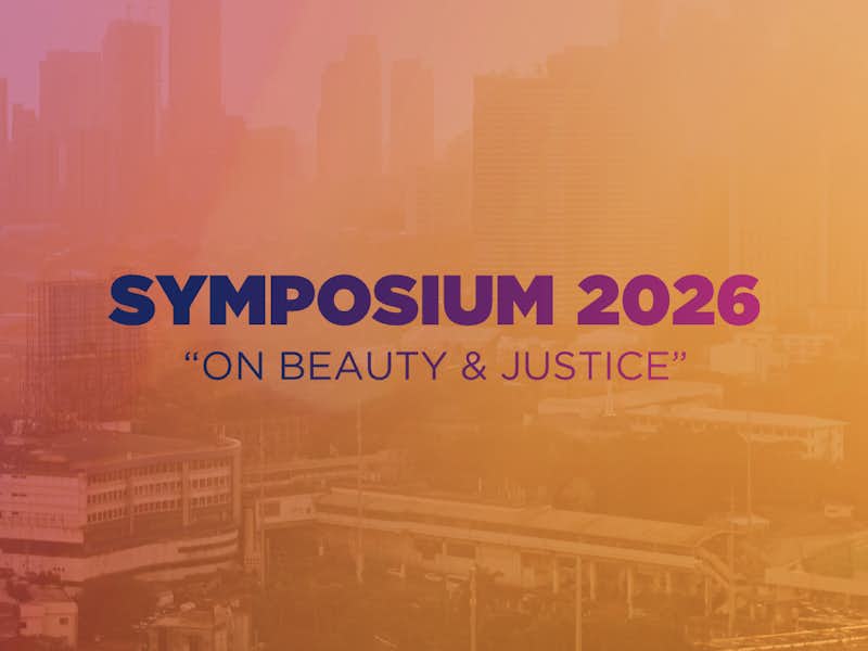 "Symposium 2026" words across a purple and yellow colored city