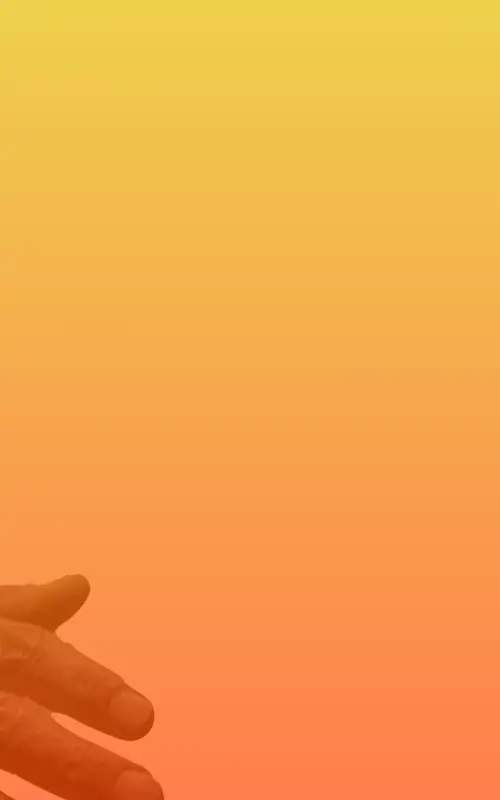 An orange and yellow gradient over the image of a spine and hand