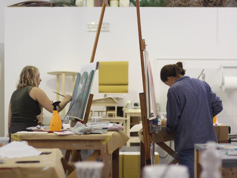Students paint in an art studio in Orvieto, Italy
