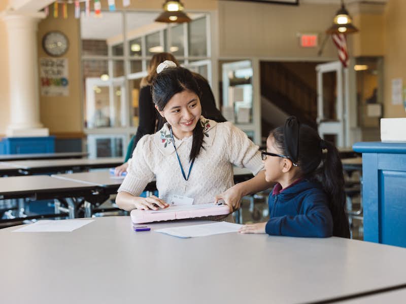 Gordon student teaching an elementary student in public school