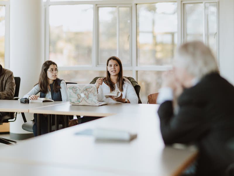 Student answering a question in class.