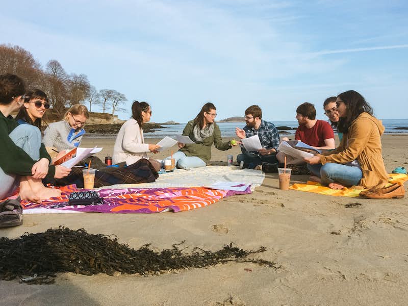 Creative Writing students working on local beach