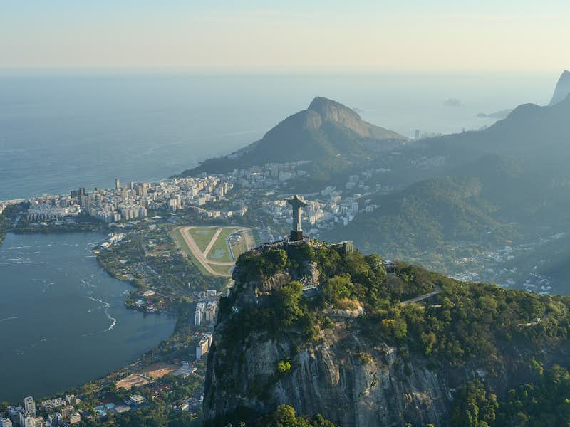Landscape photo of Rio de Janeiro with Christ the Redeemer statue in foreground