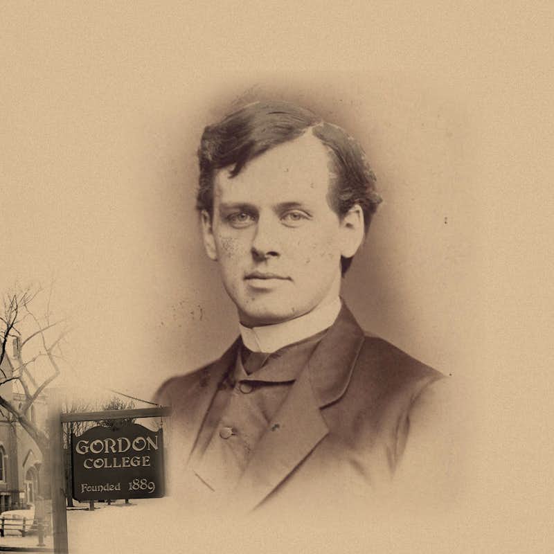 Collage of archival images: Clarendon Street Church, Gordon welcome sign, AJ Gordon