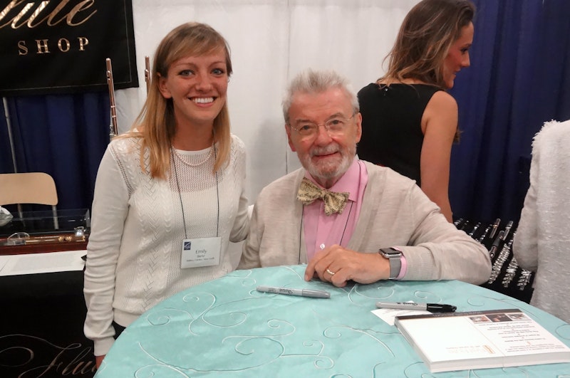 Emily Bartz '17 and flutist James Galway