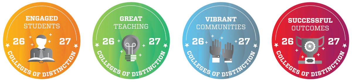 4 badges read: Engaged Students, Great Teaching, Vibrant Communities, and Successful Outcomes